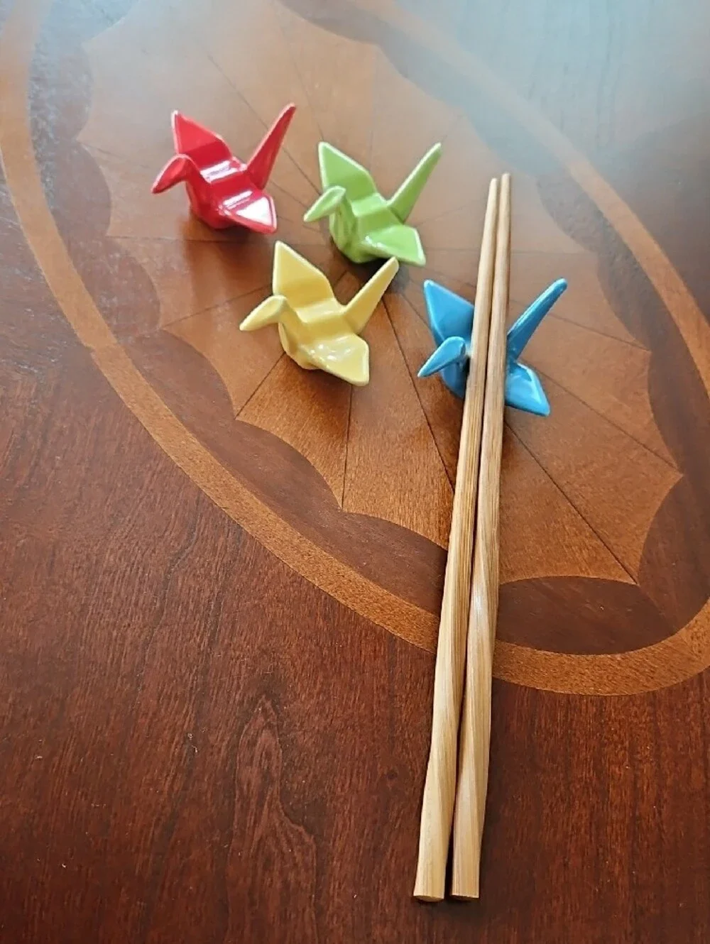 Japanese Ceramic Origami Crane Chopstick Rests - Set of 4 (Multi-Color)